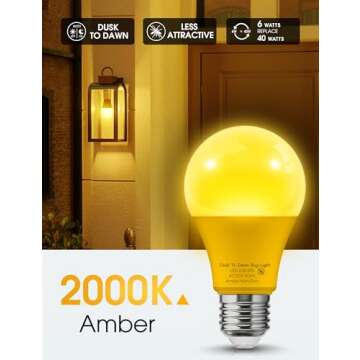 L LOHAS LED 40W Equivalent A19 Amber Porch Light Bulbs, 6W Dusk to Dawn Sensor Yellow Bug Light Bulb...