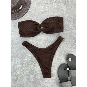 SHENHE Women's Strapless High Cut Bikini in Chocolate Brown