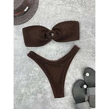 SHENHE Women's Strapless High Cut Bikini in Chocolate Brown