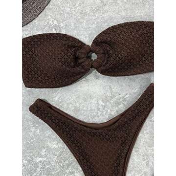 SHENHE Women's Strapless High Cut Bikini in Chocolate Brown