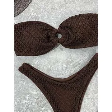 SHENHE Women's Strapless High Cut Bikini in Chocolate Brown