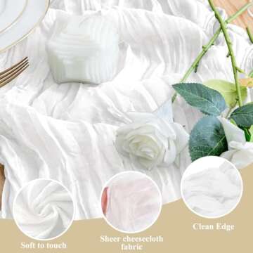 Wokceer Cheesecloth Table Runner White Christmas 3Pack 10FT Ivory Boho Gauze Fall Cheese Cloth Table Runner for Party Rustic Sheer Table Runners for Baby Bridal Shower Wedding Easter Table Decor