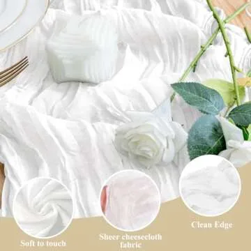 Wokceer Cheesecloth Table Runner White Christmas 3Pack 10FT Ivory Boho Gauze Fall Cheese Cloth Table Runner for Party Rustic Sheer Table Runners for Baby Bridal Shower Wedding Easter Table Decor