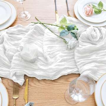 Wokceer Cheesecloth Table Runner White Christmas 3Pack 10FT Ivory Boho Gauze Fall Cheese Cloth Table Runner for Party Rustic Sheer Table Runners for Baby Bridal Shower Wedding Easter Table Decor