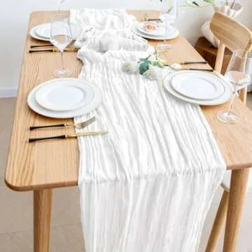 Wokceer Cheesecloth Table Runner White Christmas 3Pack 10FT Ivory Boho Gauze Fall Cheese Cloth Table Runner for Party Rustic Sheer Table Runners for Baby Bridal Shower Wedding Easter Table Decor