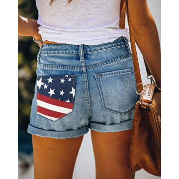 Trendy High Waisted American Flag Denim Shorts for Women