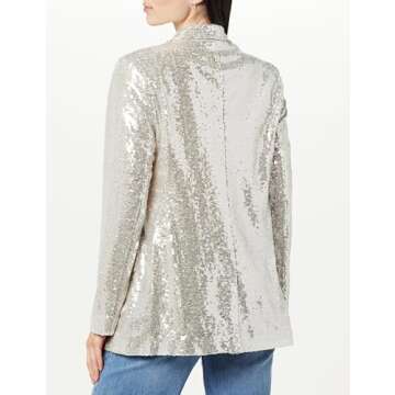 The Drop Women's Blake Long Blazer, Silver Sequins, Small