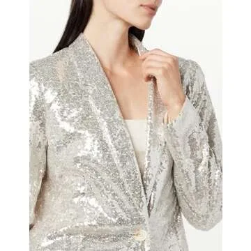 The Drop Women's Blake Long Blazer, Silver Sequins, Small