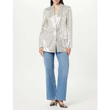 The Drop Women's Blake Long Blazer, Silver Sequins, Small