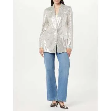 The Drop Women's Blake Long Blazer, Silver Sequins, Small