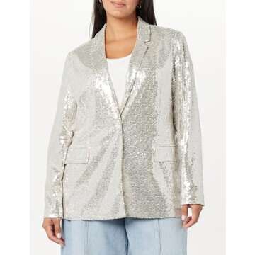 The Drop Women's Blake Long Blazer, Silver Sequins, Small