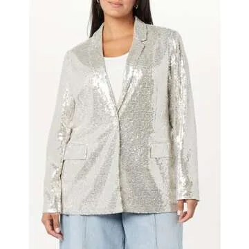 The Drop Women's Blake Long Blazer, Silver Sequins, Small