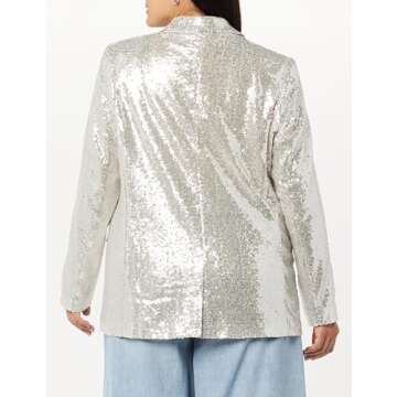 The Drop Women's Blake Long Blazer, Silver Sequins, Small