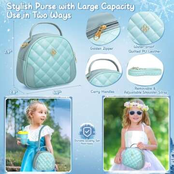 Play Purse for Little Girl, Princess Frozen Toy Purse with Accessories, Pretend Makeup Set, Handbag, Wallet, Water Bottle, Birthday Toy for Girl 3 4 5 6 7 8 Year Old