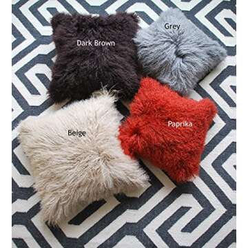 SLPR 20" x 20" White Mongolian Lamb Fur Pillow: Neutral Decorative Furry Throw Pillow for Couch and Bed, Fuzzy Sheep Skin Pillow Cover, Cream Fluffy Tibetan Sheepskin Wool Case