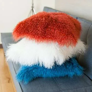 SLPR 20" x 20" White Mongolian Lamb Fur Pillow: Neutral Decorative Furry Throw Pillow for Couch and Bed, Fuzzy Sheep Skin Pillow Cover, Cream Fluffy Tibetan Sheepskin Wool Case