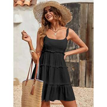 Narecte Summer Cami Dresses,Beach Dresses for Women,Boho Dress for Women,Wedding Guest Dresses for Women,Sundresses Black S