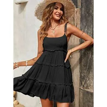 Narecte Summer Cami Dresses,Beach Dresses for Women,Boho Dress for Women,Wedding Guest Dresses for Women,Sundresses Black S