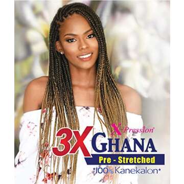 Experience Effortless Styling with Pre-Stretched X-Pression Ghana Braids 60" 3-PACK