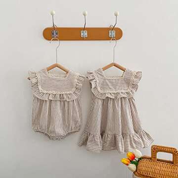 Ashmyova Toddler Girls Linen Summer Casual Dress Kids Vintage Ruffles Stripe Baby Rompers Dresses Ka...