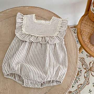 Ashmyova Toddler Girls Linen Summer Casual Dress Kids Vintage Ruffles Stripe Baby Rompers Dresses Kahhi Dress Size 6-7T