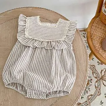 Ashmyova Toddler Girls Linen Summer Casual Dress Kids Vintage Ruffles Stripe Baby Rompers Dresses Kahhi Dress Size 6-7T