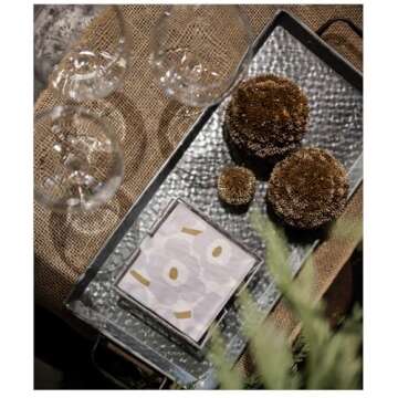 IHR Ideal Home Range Cocktail Napkins Marimekko Disposable 3-Ply Paper Party Napkin Pack, 5" x 5", Unikko White/Silver, 20-Count