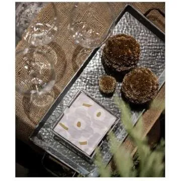 IHR Ideal Home Range Cocktail Napkins Marimekko Disposable 3-Ply Paper Party Napkin Pack, 5" x 5", Unikko White/Silver, 20-Count