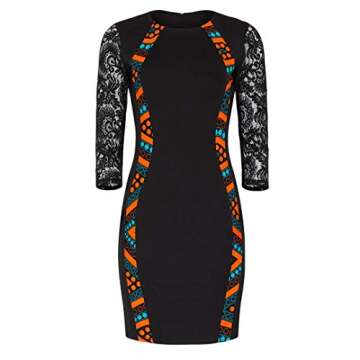 Little Black Dress African Bodyshape Dress with lace Sleeves Flattering Spandex Dress