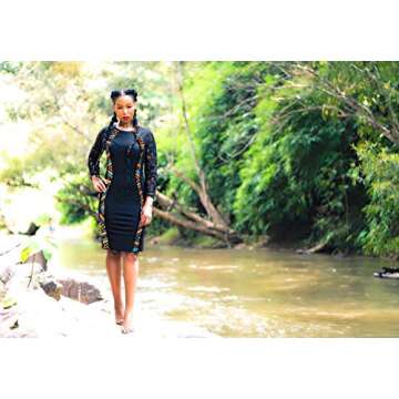 Little Black Dress African Bodyshape Dress with lace Sleeves Flattering Spandex Dress