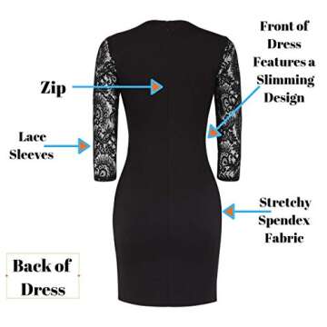 Little Black Dress African Bodyshape Dress with lace Sleeves Flattering Spandex Dress