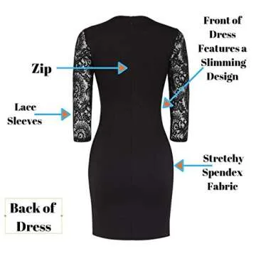 Little Black Dress African Bodyshape Dress with lace Sleeves Flattering Spandex Dress