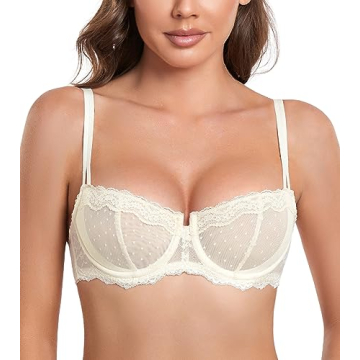 DotVol Women's Push Up Unlined Lace Sheer Underwire Multiway Everyday Bra (Nude, 34C)