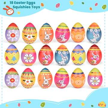 FUN LITTLE TOYS 18PCS Squishy Easter Eggs Stress Toys, Easter Basket Stuffers Squishy Toys, Slow Rising Easter Eggs for Easter Egg Hunt, Easter Toys for Kids Easter Party Favors