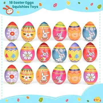 FUN LITTLE TOYS 18PCS Squishy Easter Eggs Stress Toys, Easter Basket Stuffers Squishy Toys, Slow Rising Easter Eggs for Easter Egg Hunt, Easter Toys for Kids Easter Party Favors