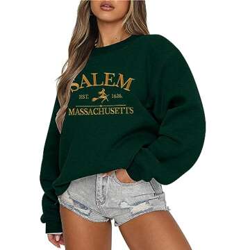 MYHALF Halloween Sweatshirts Women Oversized Salem Massachusetts Shirts Hocus Pocus Tees Tops Fall H...