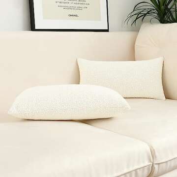 Jeneoo Ivory Decorative Long Lumbar Thick Throw Pillow Covers Fine Textured Boucle Couch Cushion Cases for Sofa Decor, Set of 1, 14 x 36 Inch