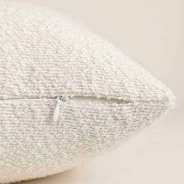 Jeneoo Ivory Decorative Long Lumbar Thick Throw Pillow Covers Fine Textured Boucle Couch Cushion Cases for Sofa Decor, Set of 1, 14 x 36 Inch