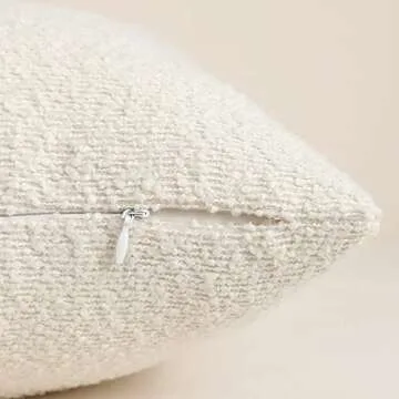 Jeneoo Ivory Decorative Long Lumbar Thick Throw Pillow Covers Fine Textured Boucle Couch Cushion Cases for Sofa Decor, Set of 1, 14 x 36 Inch