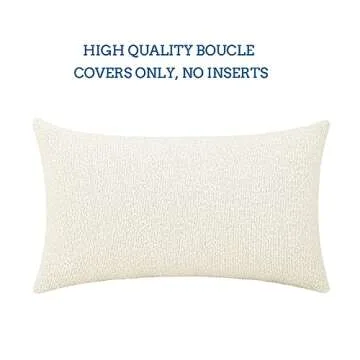 Jeneoo Ivory Decorative Long Lumbar Thick Throw Pillow Covers Fine Textured Boucle Couch Cushion Cases for Sofa Decor, Set of 1, 14 x 36 Inch
