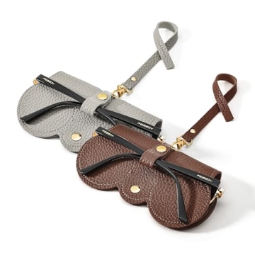 FEISEDY 2Pack Soft Leather Sunglass Bag - Versatile Eyeglass Case with Button Clip and Wrist Strap