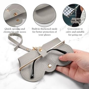 FEISEDY Eyeglass Case Soft Leather with Wrist Strap 2Pack