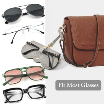 FEISEDY Eyeglass Case Soft Leather with Wrist Strap 2Pack