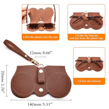 FEISEDY Eyeglass Case Soft Leather with Wrist Strap 2Pack