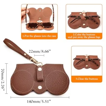 FEISEDY Eyeglass Case Soft Leather with Wrist Strap 2Pack