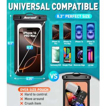 Hiearcool Universal Waterproof Case, Waterproof Phone Pouch Compatible for iPhone 16 15 14 13 Pro Max XS Plus Samsung Galaxy S22 Cellphone Up to 8.3", IPX8 Cellphone Beach Bag for Travel - 2 Pack