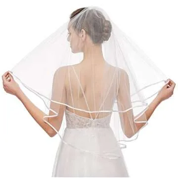Nanchor Bridal Veil Women's Simple Tulle Short Wedding Veil Ribbon Edge with Comb for Wedding Bachel...