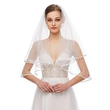 Nanchor Bridal Veil Women's Simple Tulle Short Wedding Veil Ribbon Edge with Comb for Wedding Bachelorette Party (White)