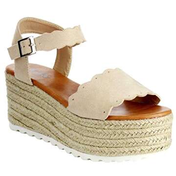 Emma Women Scallop Edged Single Band Espadrilles Mary Jane Flatform Platform Sandal Ankle Strap Open Toe Summer Shoes