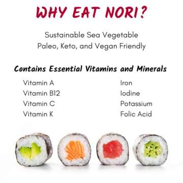 Emerald Cove Organic Toasted Pacific Sushi Nori Sheets, 5.4 Oz, 10 Count, Pack of 6